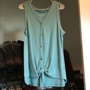 Sleeveless Teal Waffle-knit Top